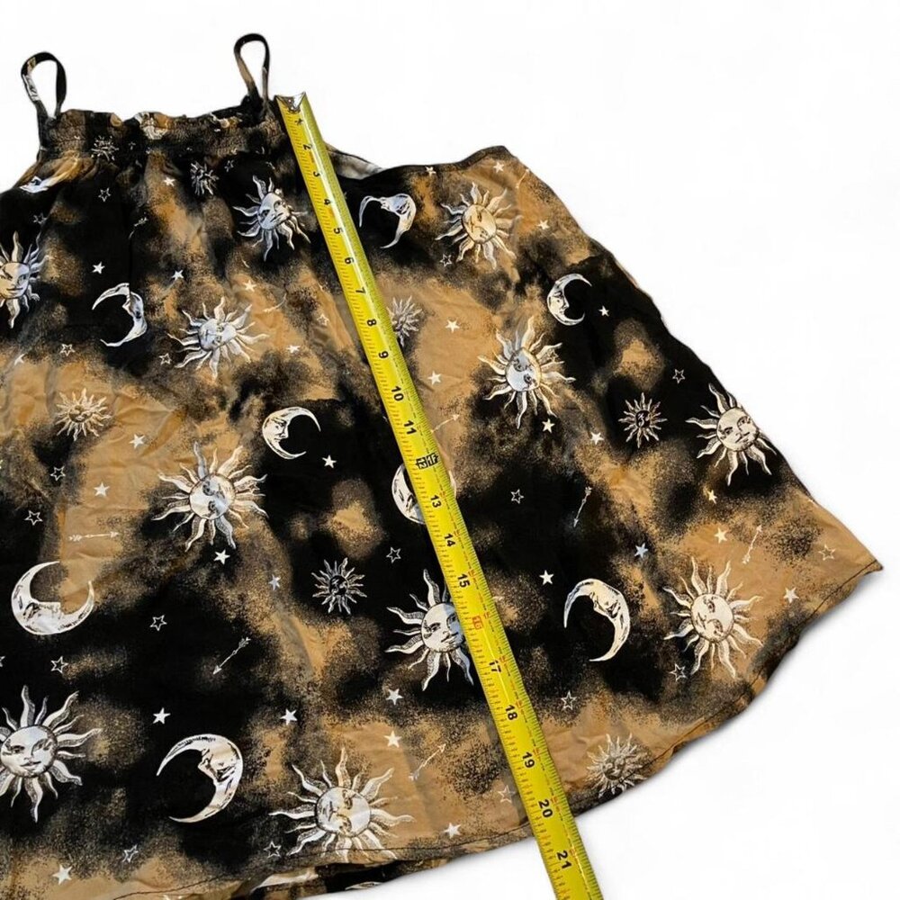 Witchy Celestial Sun Moon Black Orange Spaghetti Strap Ruched Neck Top - Picture 5 of 8